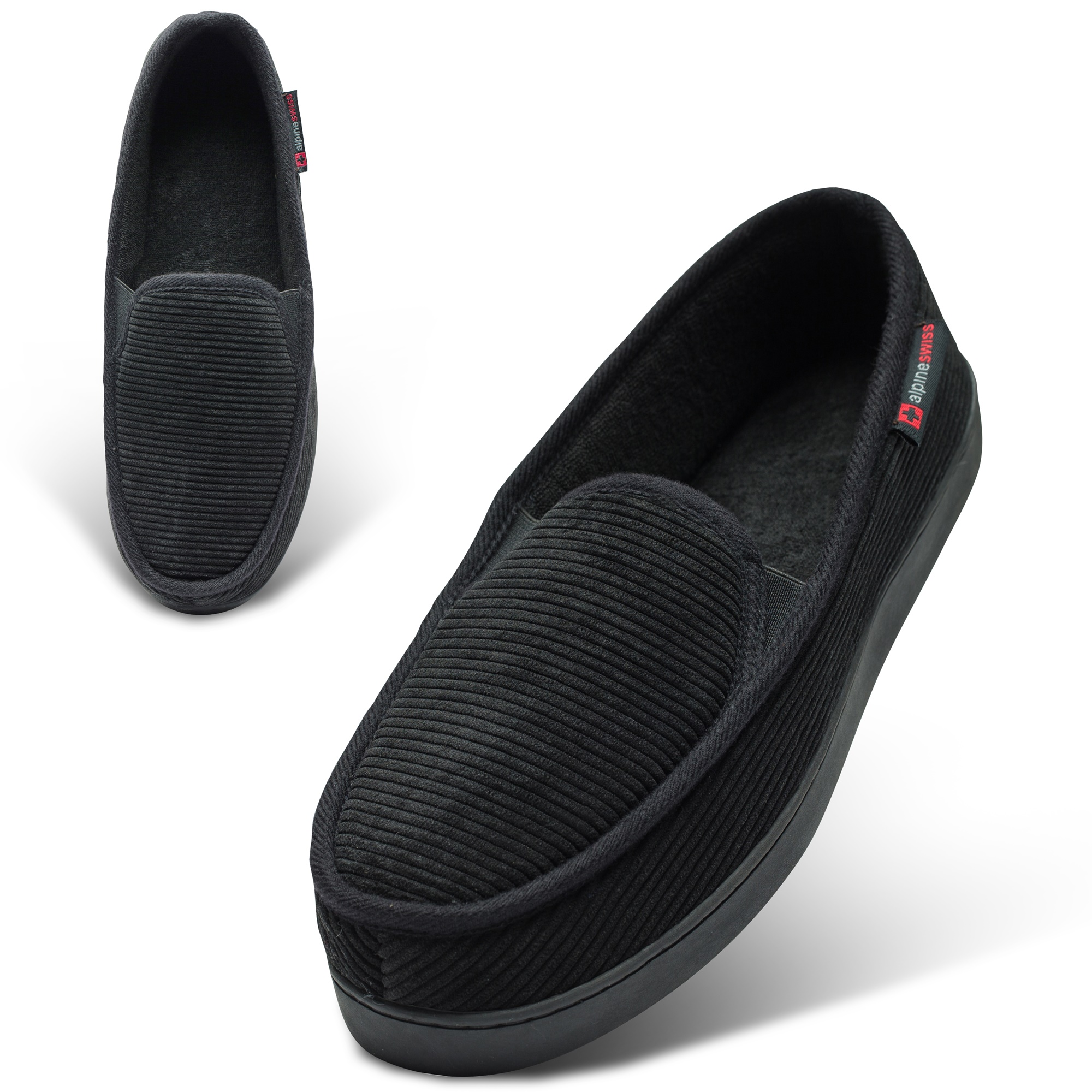Alpine Swiss Mens Wide Moccasin Slippers Memory Foam Slip On Indoor